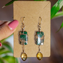 Load image into Gallery viewer, 925 SS Moss Agate &amp; Citrine Earrings
