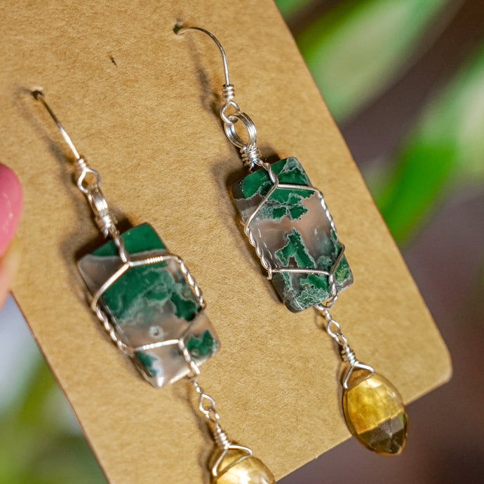 925 SS Moss Agate & Citrine Earrings