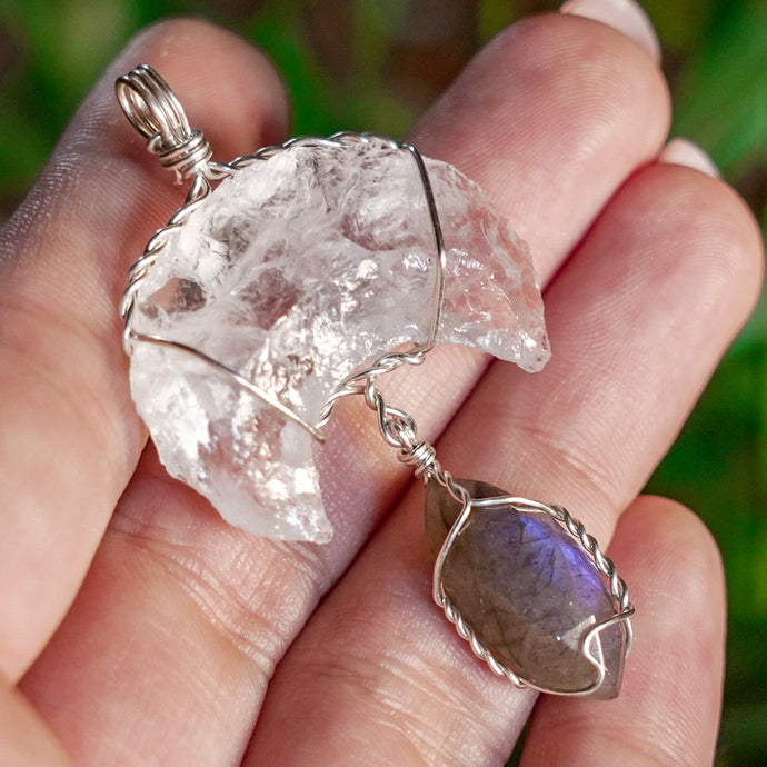 925 SS Clear Quartz & Labradorite Pendant