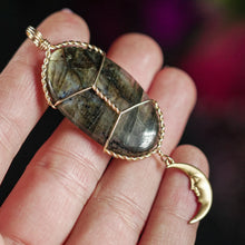 Load image into Gallery viewer, 14ct GF Labradorite Moon Pendant
