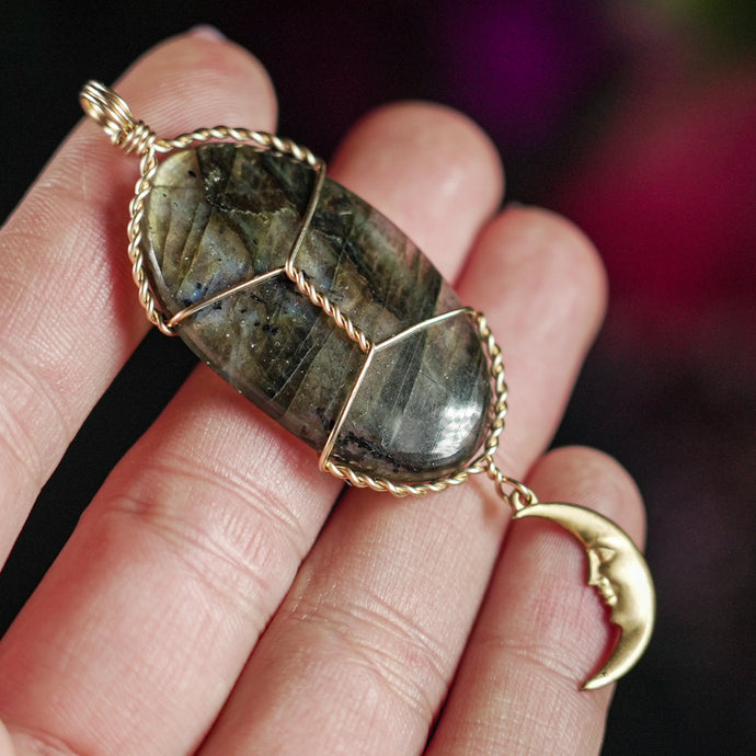 14ct GF Labradorite Moon Pendant