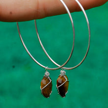 Load image into Gallery viewer, 925 SS Tiger&#39;s Eye Hoop Earrings
