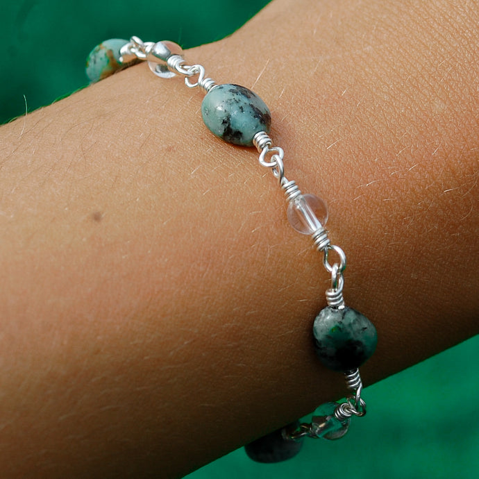 925 SS Turquoise & Clear Quartz Bracelet