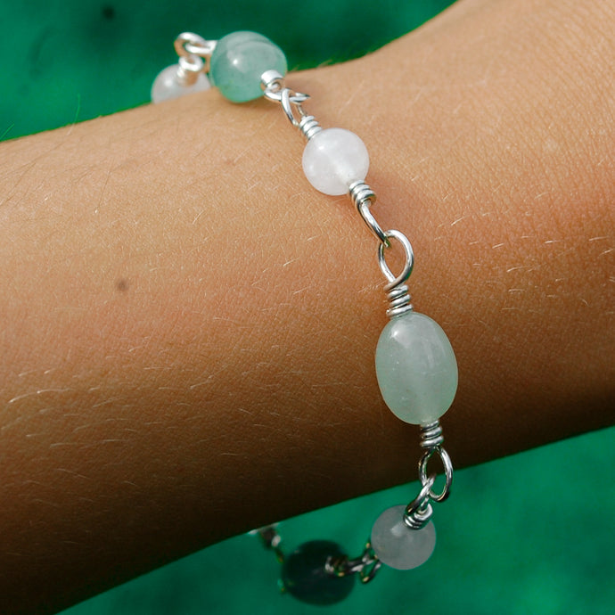 925 SS Green & White Jade Bracelet